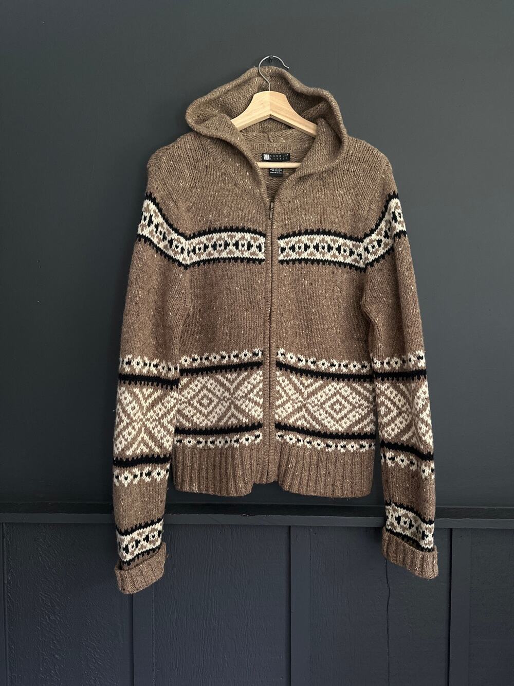 Vintage Lambswool Knit Zip up Hoodie Cardigan Sweater by Carole Little Size L